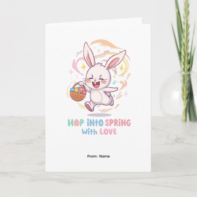 Tarjeta Diseño de conejo de Pascua de primavera (Anverso)