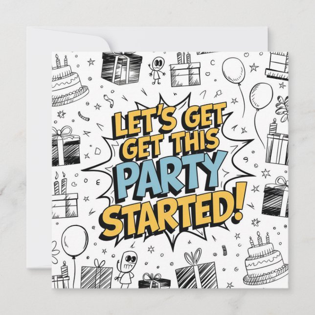 Tarjeta Diseño de cumpleaños con explosión de arte Doodle (Anverso)