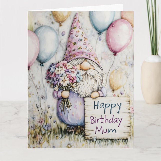 Tarjeta Diseño de cumpleaños de Gnome Cute para Mamá (Anverso)
