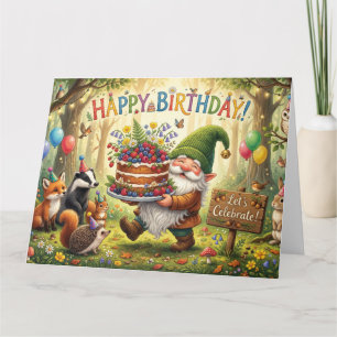 Tarjeta Diseño de cumpleaños de gnomo de jardín del bosque