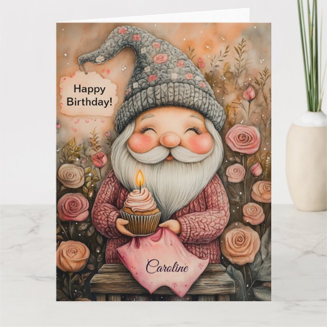 Tarjeta Diseño de cumpleaños de personalizable Gnome (Anverso)