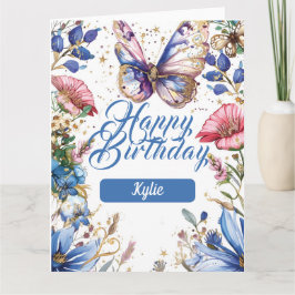 Tarjeta diseño de cumpleaños floral y mariposa de bonito