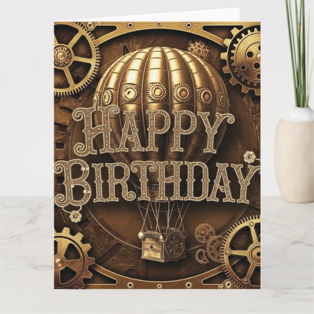 Tarjeta Diseño de cumpleaños Steampunk Adventure (Anverso)