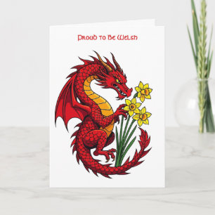Tarjeta Diseño de Dragón Rojo y Narcisos
