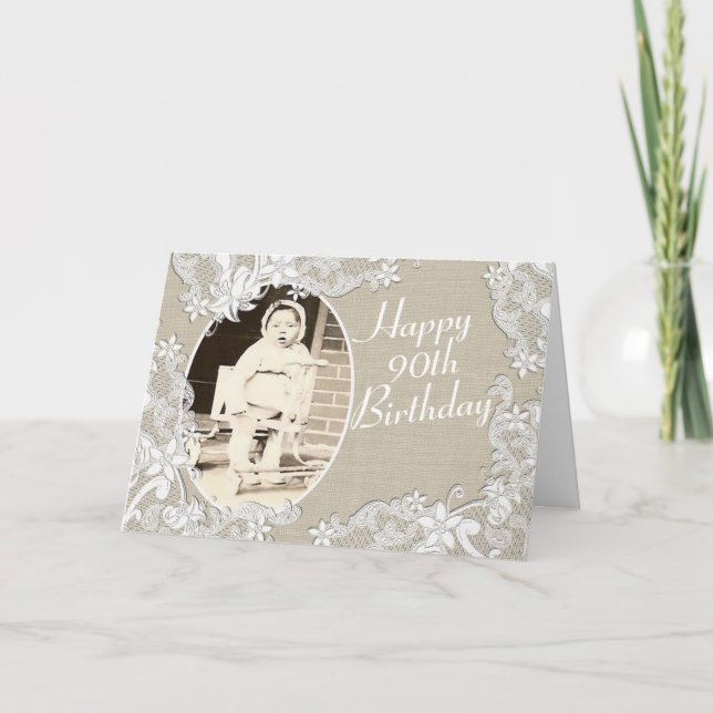 Tarjeta Diseño de encaje vintage con foto (Anverso)