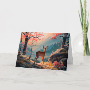 Tarjeta Diseño de escena del bosque de ciervos de otoño en