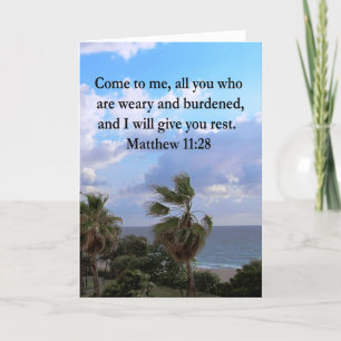 TARJETA DISEÑO DE ESCRITURA MATTHEW 11:28 INSPIRADOR