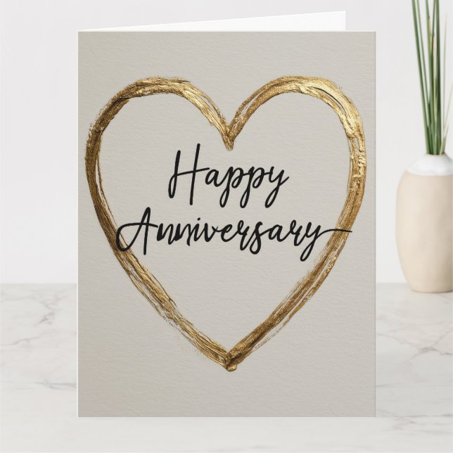 Tarjeta Diseño de "Feliz Aniversario" con corazón dorado (Anverso)