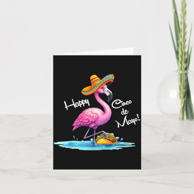 Tarjeta Diseño de flamenco feliz cinco de mayo con taco  (Anverso)