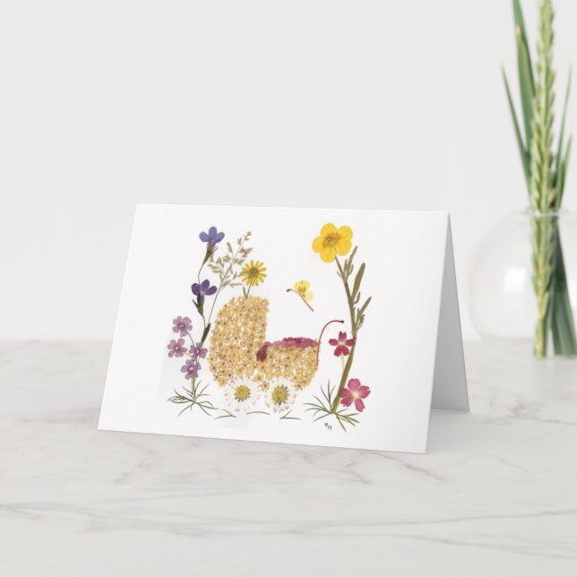 Tarjeta Diseño de flores presionadas para niñas bebés (Anverso)