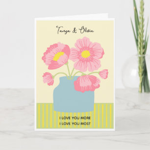 Tarjeta Diseño de flores rosas y azules