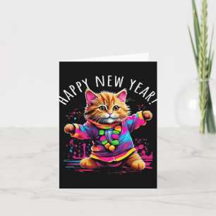 Tarjeta Diseño de gato bailando para fiesta de Año Nuevo F