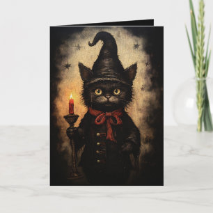 Tarjeta Diseño de gato negro oscuro para Halloween, gótico