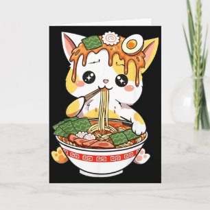 Tarjeta Diseño de gato Ramen estilo Kawaii divertido anime