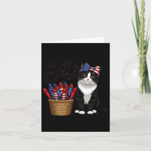 Tarjeta Diseño de gato y fuegos artificiales del 4 de juli