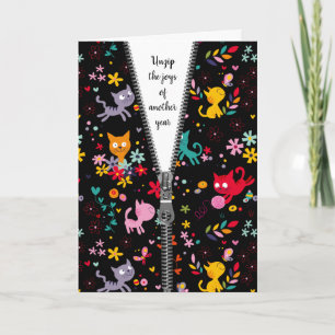Tarjeta Diseño de gatos con cremallera para cumpleaños