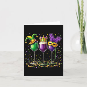 Tarjeta Diseño de Gles de Vino Mardi Gras - Gratito Funny