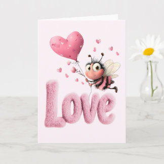 Tarjeta Diseño de globo con corazón de amor rosa esponjoso
