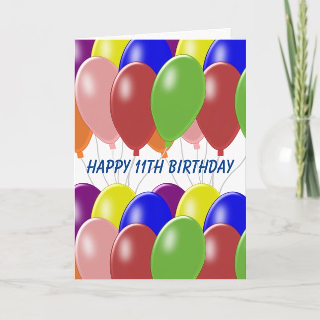 Tarjeta Diseño de globos personalizados 11º cumpleaños (Anverso)