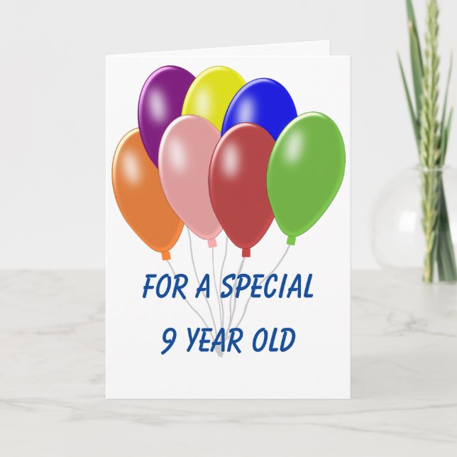 Tarjeta Diseño de globos personalizados 9 cumpleaños (Anverso)