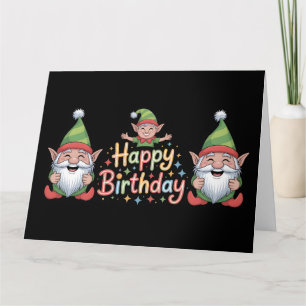 Tarjeta Diseño de Gnomos y Elfos para Cumpleaños Feliz