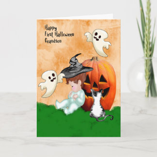 Tarjeta Diseño de Halloween para nietos con calabaza