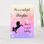 Tarjeta Diseño de Happy Birday Daughter Unicorn<br><div class="desc">Tarjeta de bienvenida de diseño de la hija de cumpleaños Unicornio,  de color rosa brillante y brillante.</div>
