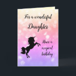 Tarjeta Diseño de Happy Birday Daughter Unicorn<br><div class="desc">Tarjeta de bienvenida de diseño de la hija de cumpleaños Unicornio,  de color rosa brillante y brillante.</div>