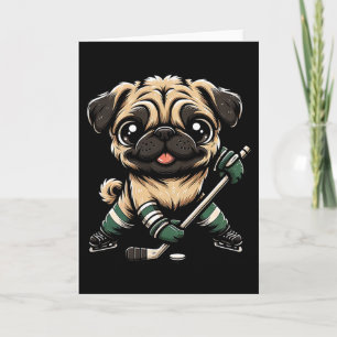 Tarjeta Diseño de hombre mujer pug lindo jugando hockey so