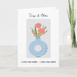 Tarjeta Diseño de jarrón floral elegante con claveles rosa