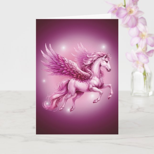 Tarjeta Diseño de la fantasía de Birday Pink Pegasus (Orquídea)