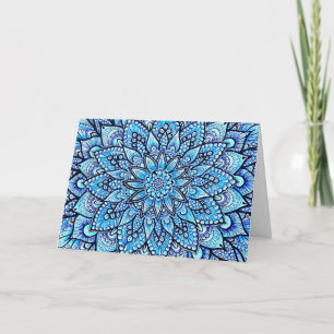 Tarjeta Diseño de Mandala con Lápiz de Color Azul Feliz Cu