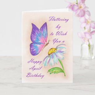 Tarjeta Diseño de margarita y mariposa de cumpleaños de ab