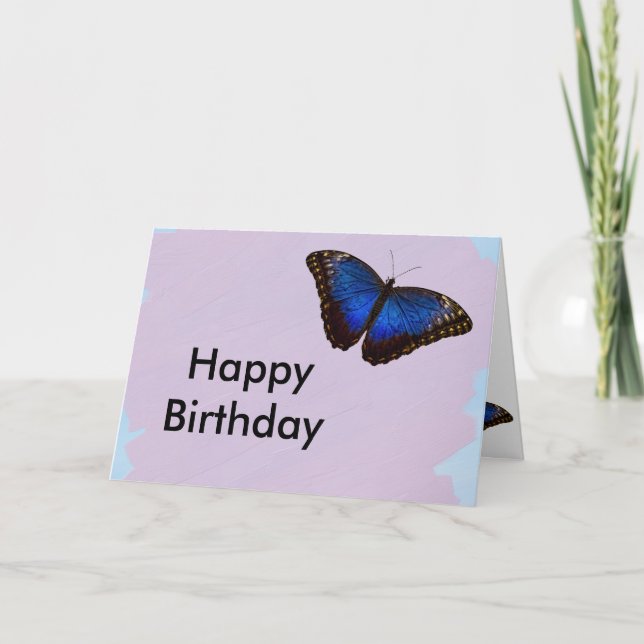 Tarjeta Diseño de mariposa azul feliz cumpleaños (Anverso)