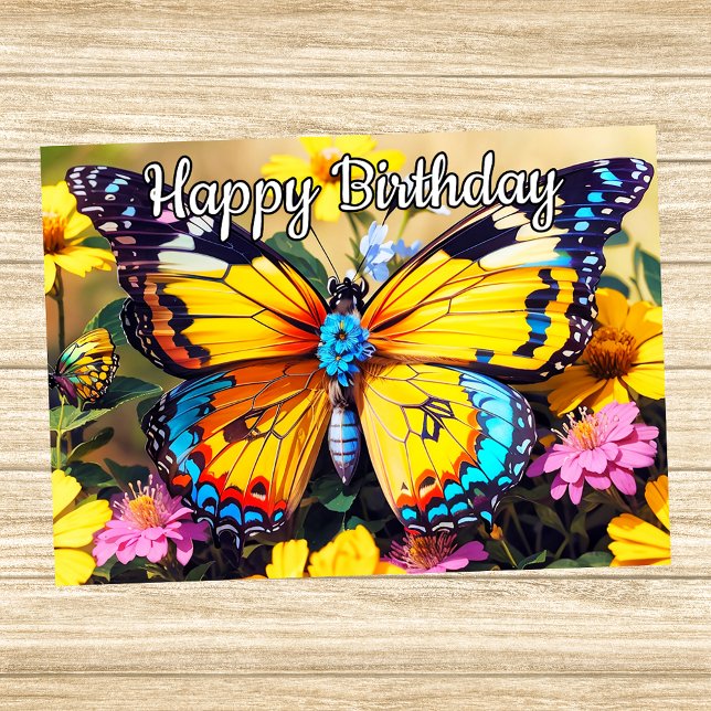 Tarjeta Diseño de mariposa colorida en reposo Feliz cumple (Thumbnail)
