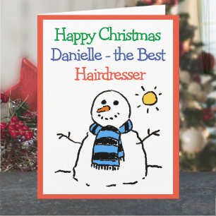 Tarjeta Diseño de muñeco de nieve Feliz Navidad a un peluq
