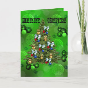 Tarjeta Diseño de Navidad de Bolos de Césped Verde,