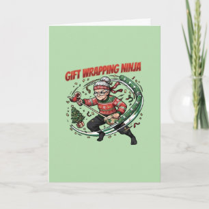 Tarjeta Diseño de Navidad de Ninja de Envoltura de Regalos