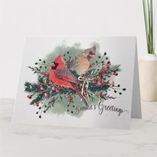 Tarjeta Diseño de Navidad de Pareja de Cardenales en Acuar