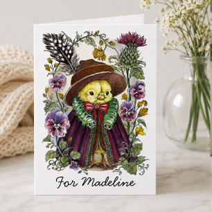 Tarjeta Diseño de nombre de pájaro caprichoso y flor silve