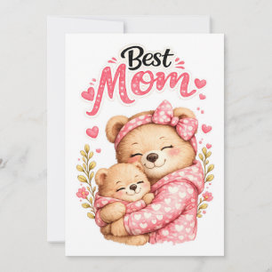 Tarjeta Diseño de Oso Mejor Mamá Siempre con Oso Madre y B