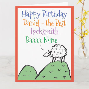 Tarjeta Diseño de oveja Feliz Cumpleaños a un cerrajero