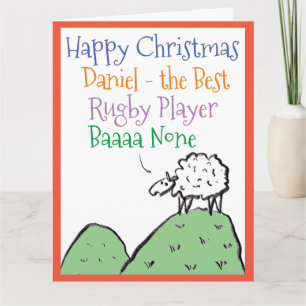 Tarjeta Diseño de oveja Feliz Navidad a un jugador de rugb