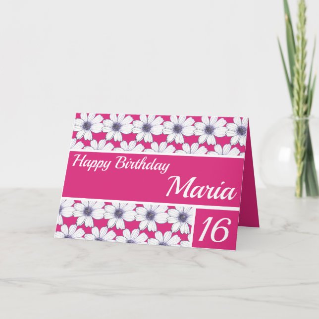 Tarjeta Diseño de patrones florales Fuscia Cumpleaños Rosa (Anverso)