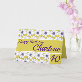 Tarjeta Diseño de patrones florales Mostaza/Purple Cumplea