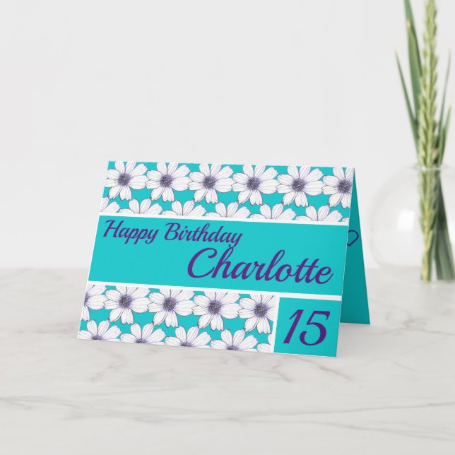 Tarjeta Diseño de patrones florales Verde azulado Cumpleañ (Anverso)