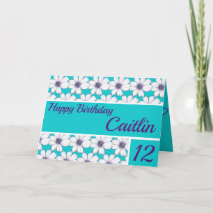 Tarjeta Diseño de patrones florales Verde azulado Cumpleañ