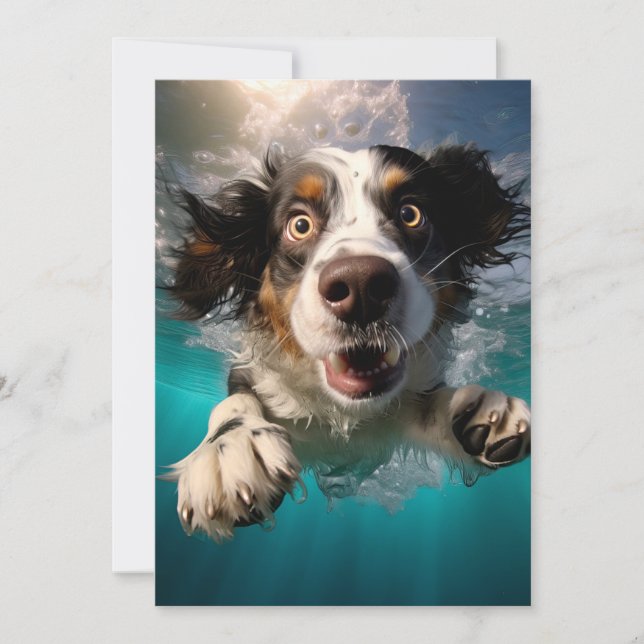 Tarjeta Diseño de Perro Emocionado Nadando Subacuático (Anverso)
