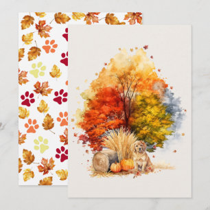 Tarjeta Diseño de perro otoñal en acuarela - Golden Retrie