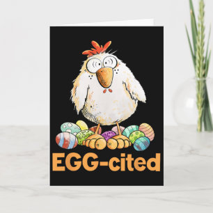 Tarjeta Diseño de pollo de Pascua divertido y emocionado